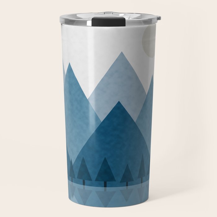 Calming Abstract Geometric Mountains Blue Travel Mug Gallery Image 1