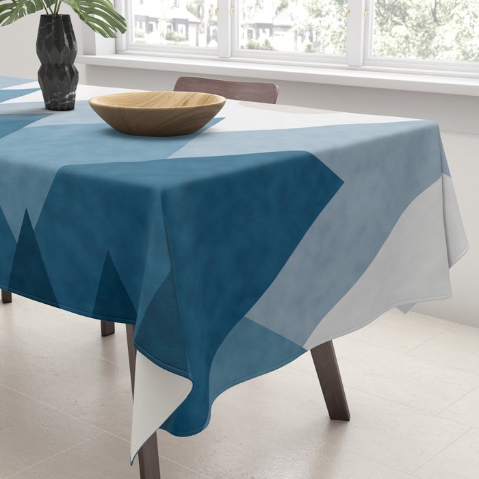 Calming Abstract Geometric Mountains Blue Tablecloth Gallery Image 3
