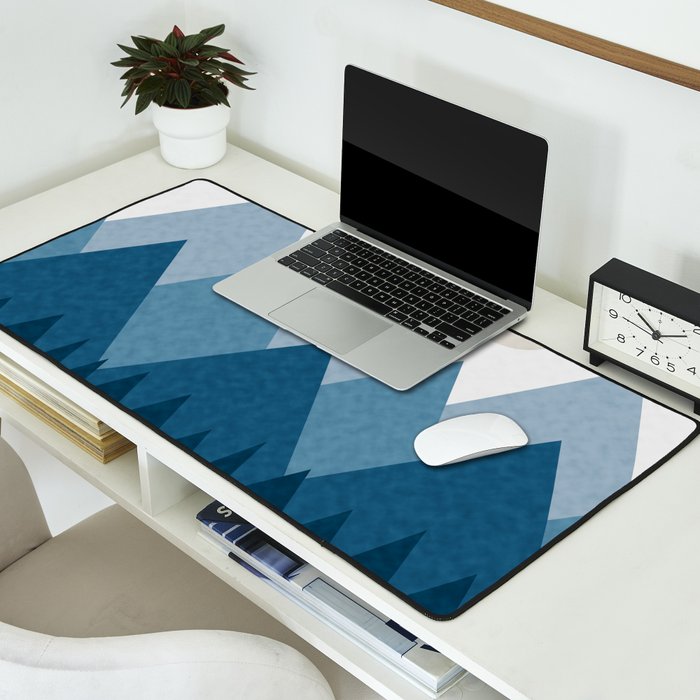 Calming Abstract Geometric Mountains Blue Desk Mat Gallery Image 2