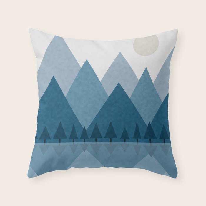 Calming Abstract Geometric Mountains Blue Throw Pillow Gallery Image 6