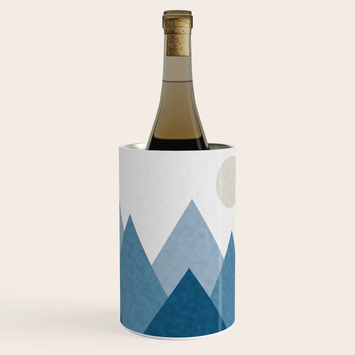 Calming Abstract Geometric Mountains Blue Wine Chiller Gallery Image 1