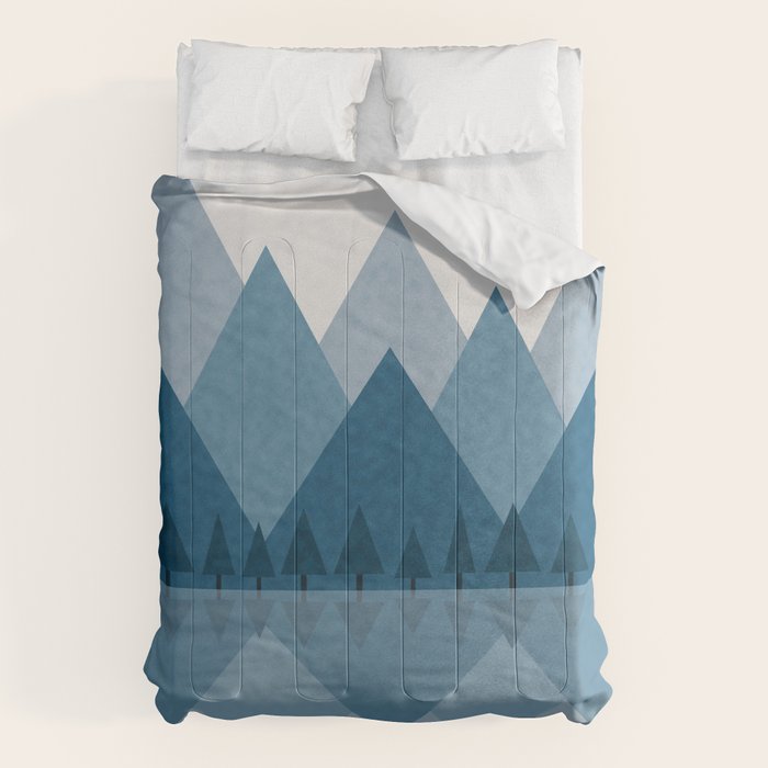 Calming Abstract Geometric Mountains Blue Comforter Gallery Image 6