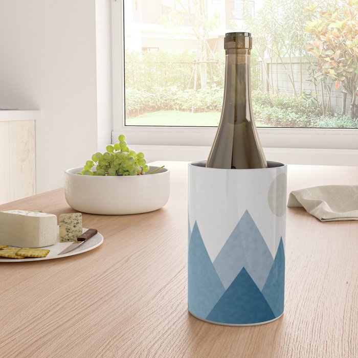 Calming Abstract Geometric Mountains Blue Wine Chiller Gallery Image 4