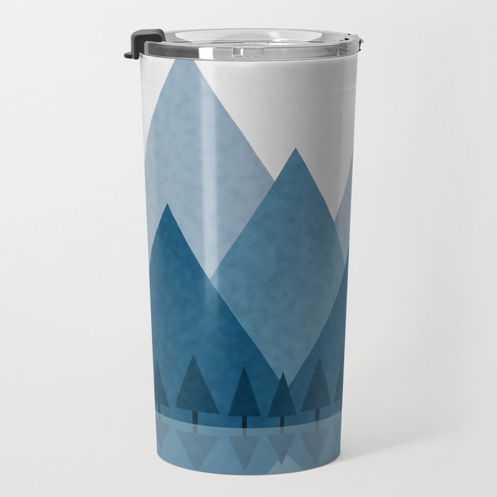 Calming Abstract Geometric Mountains Blue Travel Mug Gallery Image 3
