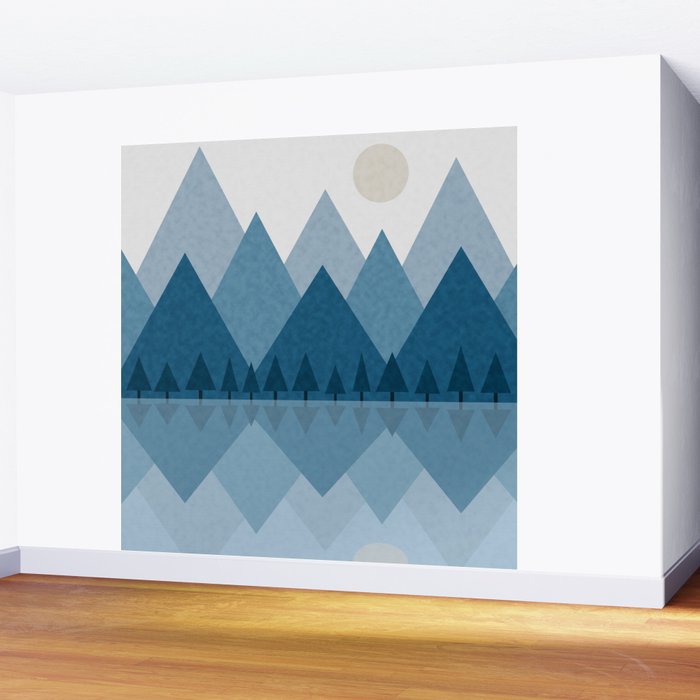 Calming Abstract Geometric Mountains Blue Wall Mural Gallery Image 2