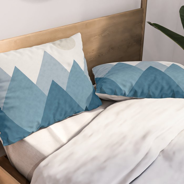 Calming Abstract Geometric Mountains Blue Pillow Sham Gallery Image 2