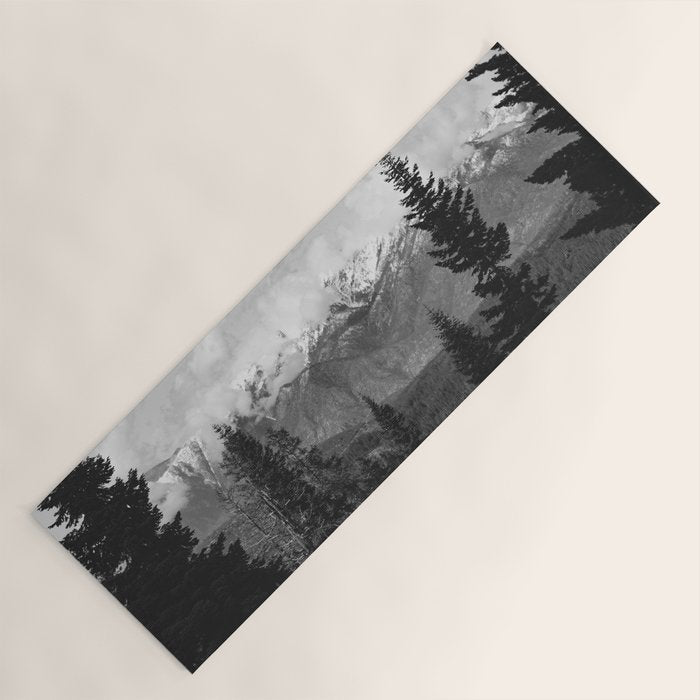 Snow Capped Sierras - Black and White Nature Photography Yoga Mat Gallery Image 1
