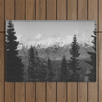 Snow Capped Sierras - Black and White Nature Photography Outdoor Rug Gallery Image 1
