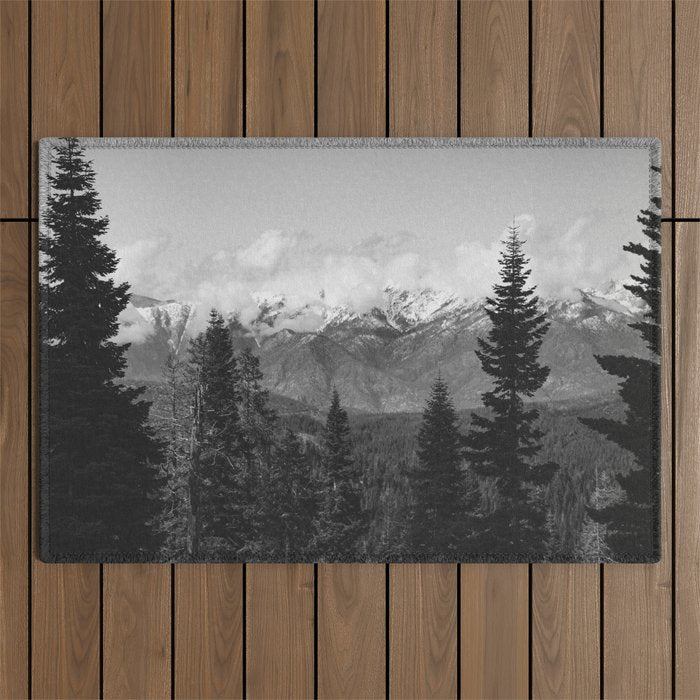 Snow Capped Sierras - Black and White Nature Photography Outdoor Rug Gallery Image 1