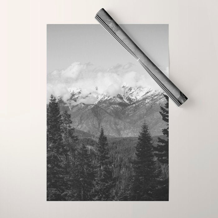 Snow Capped Sierras - Black and White Nature Photography Wrapping Paper Gallery Image 1