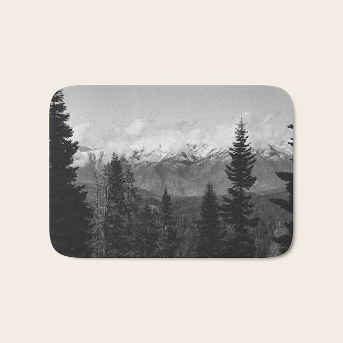Snow Capped Sierras - Black and White Nature Photography Bath Mat Gallery Image 1