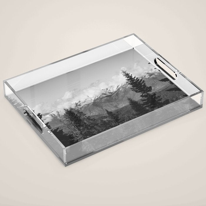 Snow Capped Sierras - Black and White Nature Photography Acrylic Tray Gallery Image 1