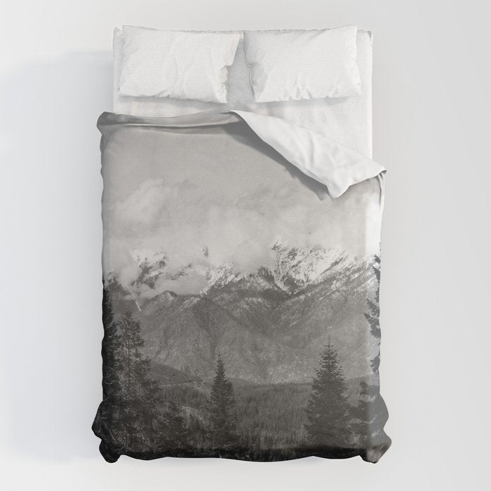 Snow Capped Sierras - Black and White Nature Photography Duvet Cover Gallery Image 6