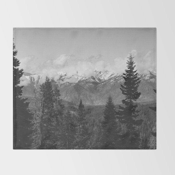 Snow Capped Sierras - Black and White Nature Photography Throw Blanket Gallery Image 2