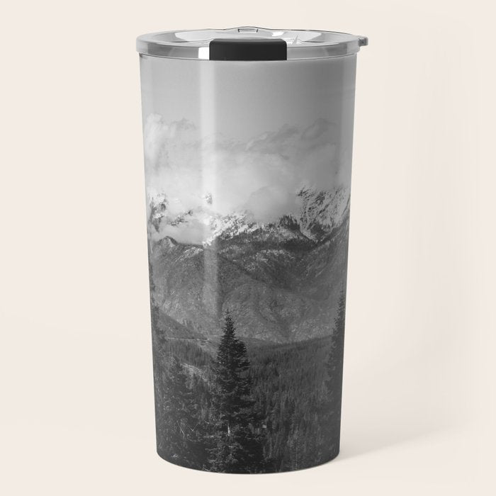 Snow Capped Sierras - Black and White Nature Photography Travel Mug Gallery Image 1