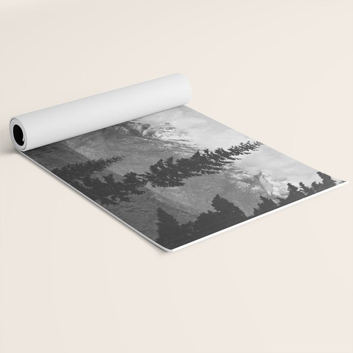 Snow Capped Sierras - Black and White Nature Photography Yoga Mat Gallery Image 2