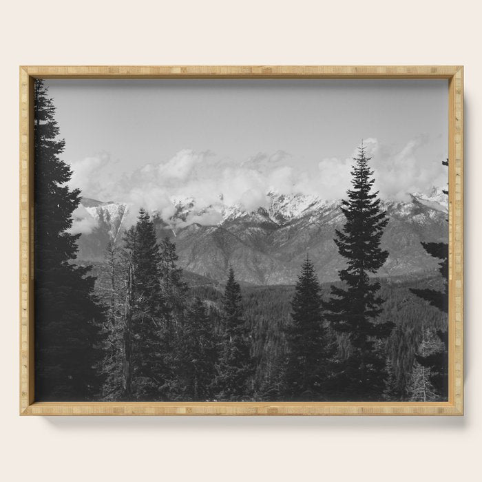 Snow Capped Sierras - Black and White Nature Photography Serving Tray Gallery Image 1