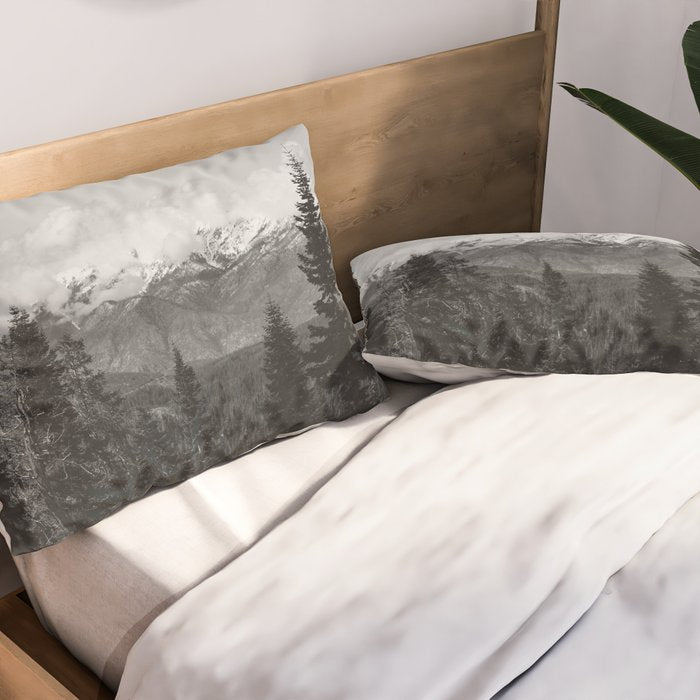 Snow Capped Sierras - Black and White Nature Photography Pillow Sham Gallery Image 2
