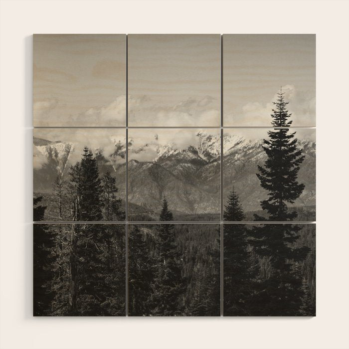 Snow Capped Sierras - Black and White Nature Photography Wood Wall Art Gallery Image 1