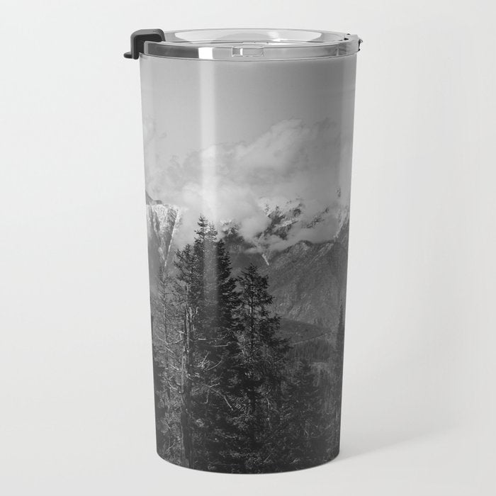 Snow Capped Sierras - Black and White Nature Photography Travel Mug Gallery Image 3