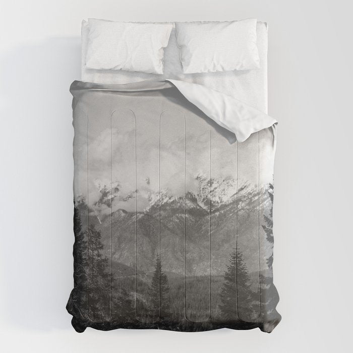 Snow Capped Sierras - Black and White Nature Photography Comforter Gallery Image 1