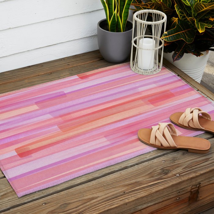 Abstract Watercolor Waves in Pink Sunset Outdoor Rug Gallery Image 2