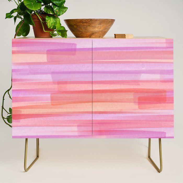 Abstract Watercolor Waves in Pink Sunset Credenza Gallery Image 1