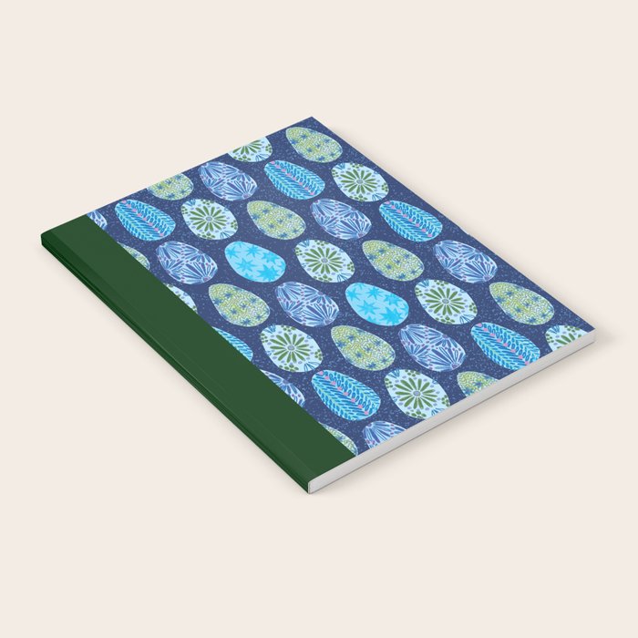 Colorful Folk Art Easter Eggs in Teal & Navy Blue Notebook Gallery Image 1