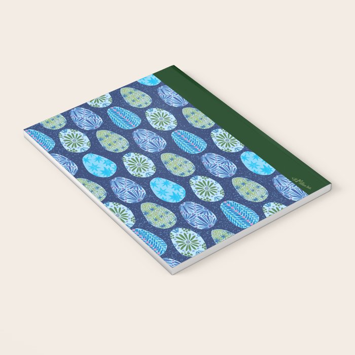 Colorful Folk Art Easter Eggs in Teal & Navy Blue Notebook Gallery Image 3