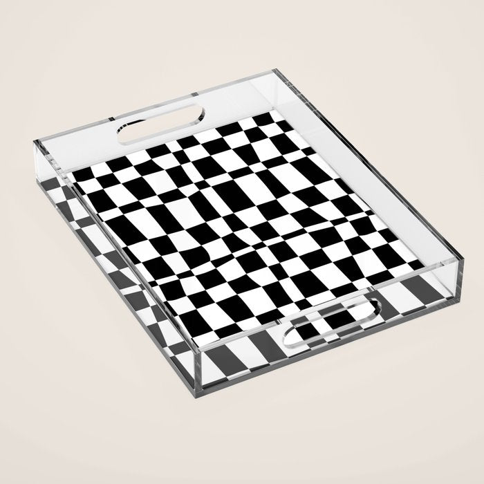 Retro black and white chackered pattern  Acrylic Tray Gallery Image 1