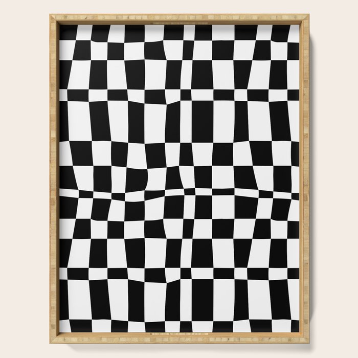 Retro black and white chackered pattern  Serving Tray Gallery Image 1