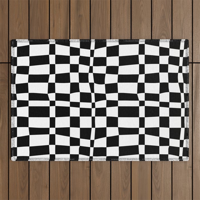 Retro black and white chackered pattern  Outdoor Rug Gallery Image 1
