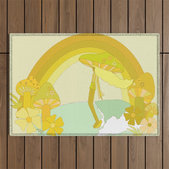 Mushy mushroom longboard surf retro floral daydreams by surfy birdy Outdoor Rug Gallery Image 1