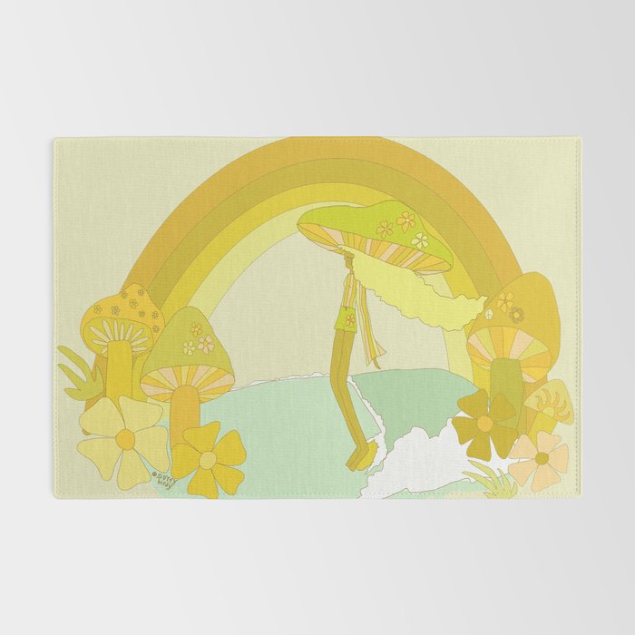 Mushy mushroom longboard surf retro floral daydreams by surfy birdy Rug Gallery Image 2