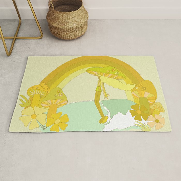 Mushy mushroom longboard surf retro floral daydreams by surfy birdy Rug Gallery Image 1