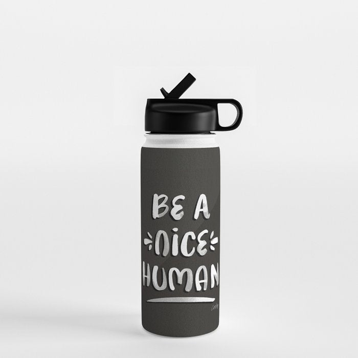Be a Nice Human - White Type on Black Palette Water Bottle Gallery Image 1