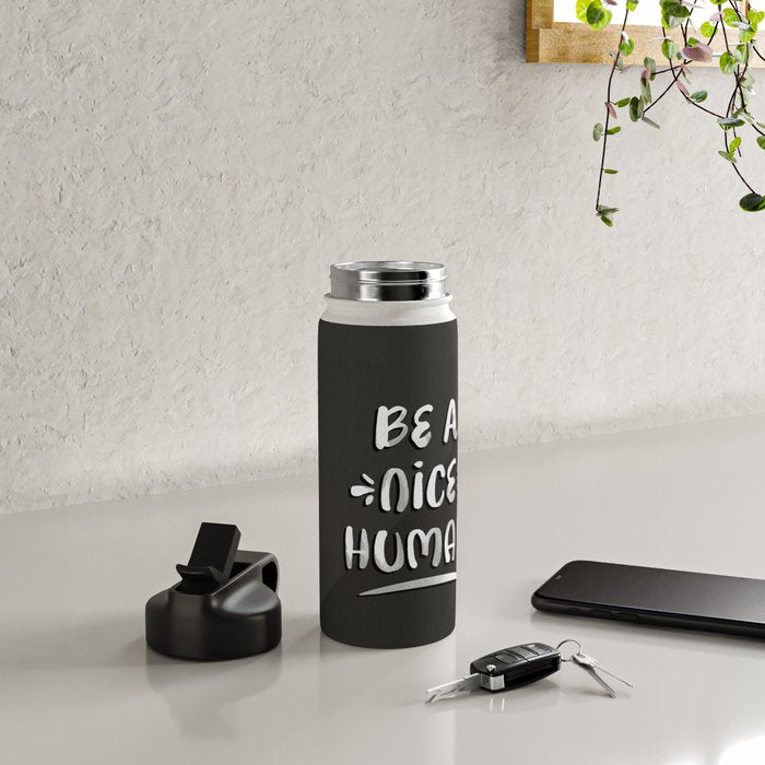 Be a Nice Human - White Type on Black Palette Water Bottle Gallery Image 4