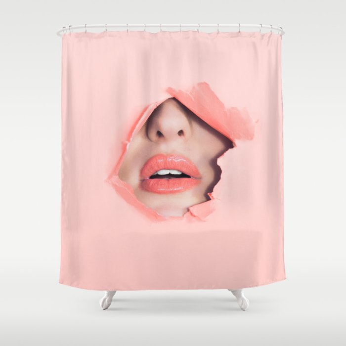 Her lips - coral Shower Curtain Gallery Image 1