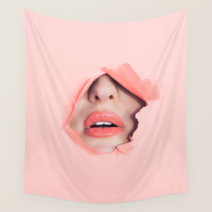 Her lips - coral Wall Tapestry Gallery Image 1