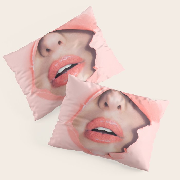Her lips - coral Pillow Sham Gallery Image 1