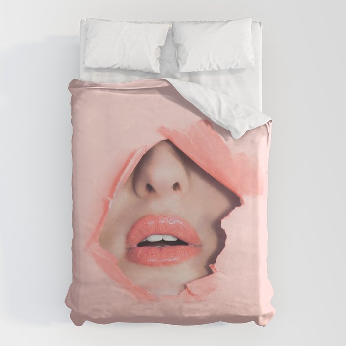 Her lips - coral Duvet Cover Gallery Image 1