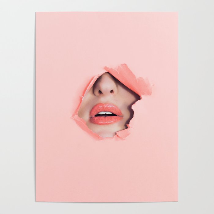 Her lips - coral Poster Gallery Image 1