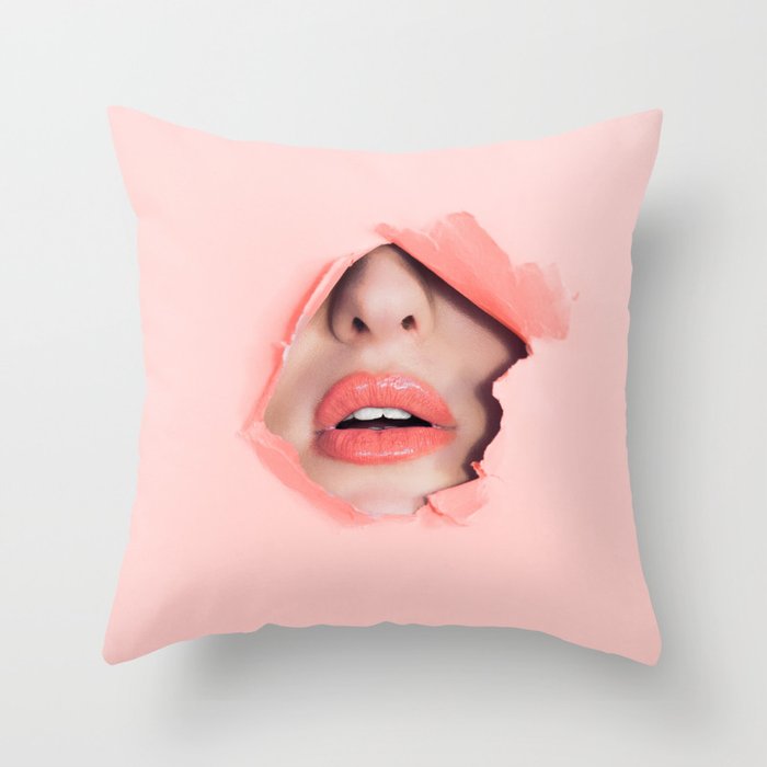 Her lips - coral Throw Pillow Gallery Image 6