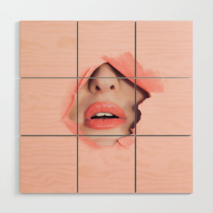 Her lips - coral Wood Wall Art Gallery Image 1