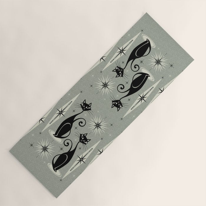 Mid Century Meow Retro Atomic Cats - Gray Yoga Mat Gallery Image 1