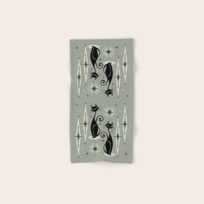 Mid Century Meow Retro Atomic Cats - Gray Bath Towel Gallery Image 1