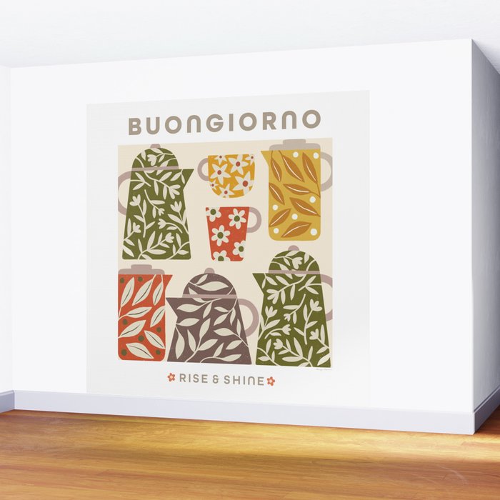 Buongiorno Retro Floral Coffee Wall Mural Gallery Image 2