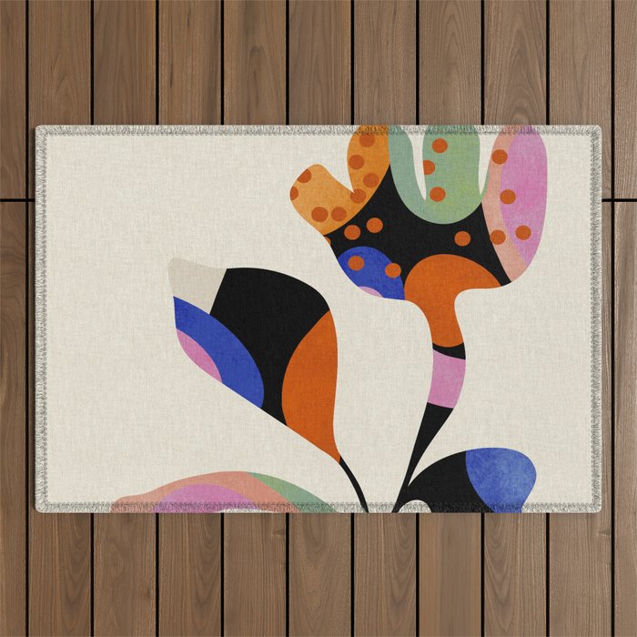 abstract whimsical flower minimal Outdoor Rug Gallery Image 1