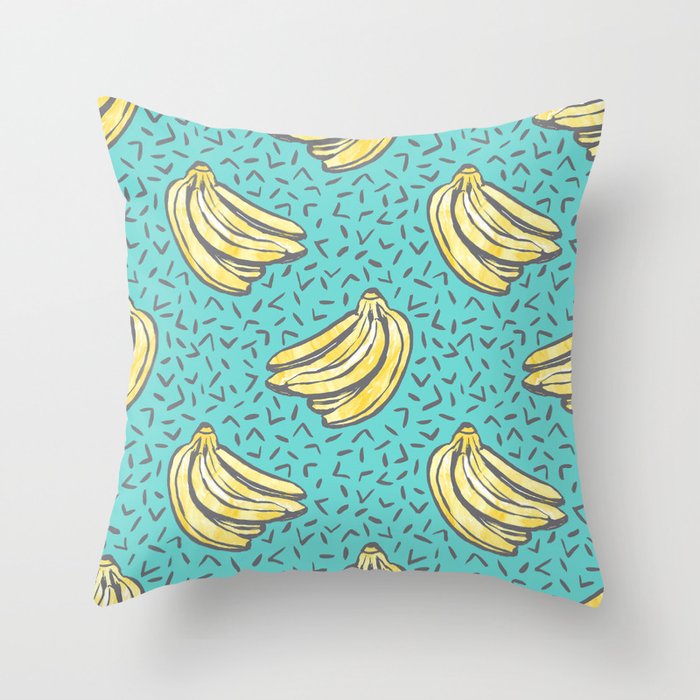 Go Bananas! (teal) Throw Pillow Gallery Image 1
