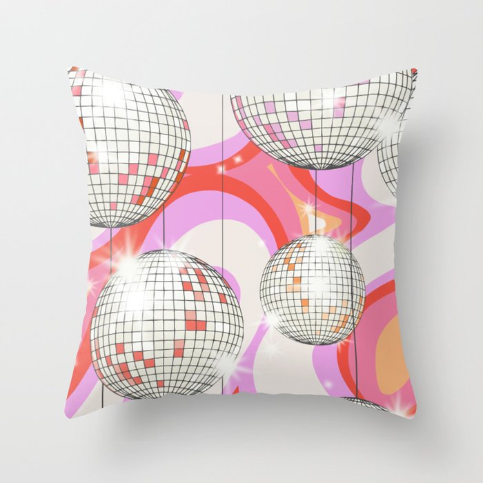 Groovy Party disco ball pink Throw Pillow Gallery Image 6